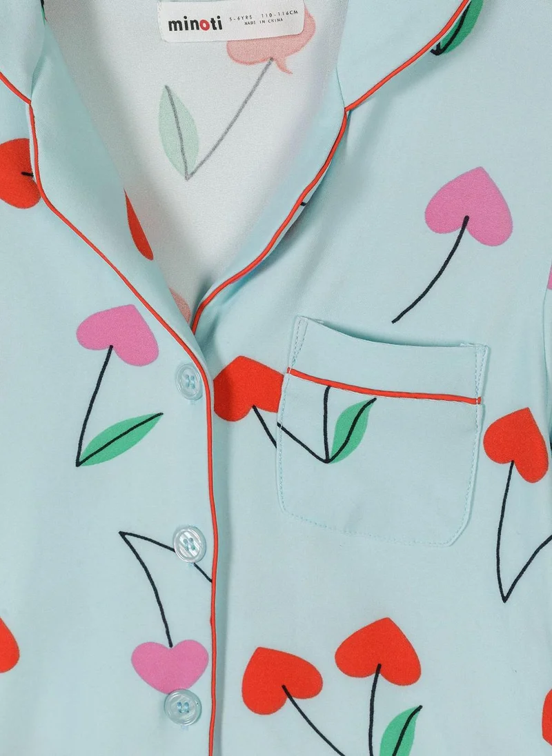 MINOTI Girls long sleeve pyjama set blue cherry print